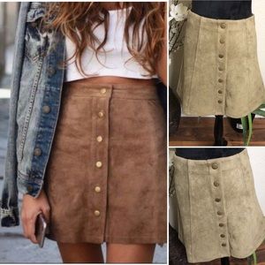 Wishlist Faux Suede Olive Button Up Mini Skirt